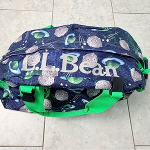 L.L. Bean Duffle Bag Galaxy Space Print Travel Gym Bag Green Straps Kids